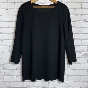 Jodifl black scallop hem blouse SMALL -long sleeve round neck - NWOT
